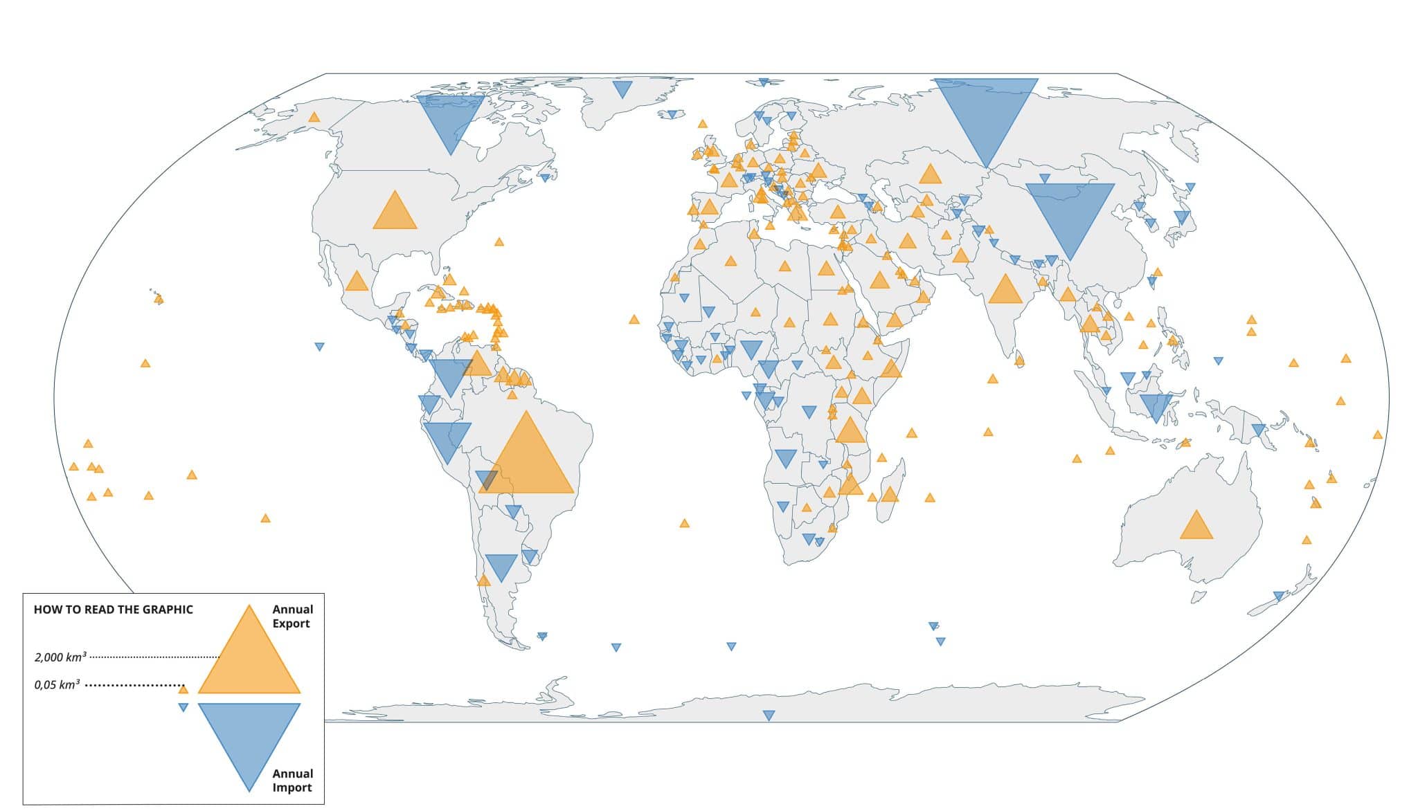 Countries as net importers or exporters of atmospheric moisture